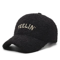 Schwarze Teddy-Fleece-Baseballkappe mit FEELIN'-Stickerei für den Winter - Verstellbar / Schwarz