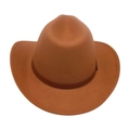 Camel wide brim wool felt cowboy hat with a brown leather decorative band for adults - One Size / Khaki