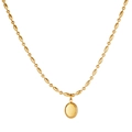 Elegante collar de cuentas de arroz chapado en oro 18K con colgante ovalado pulido - Elipse / Dorado
