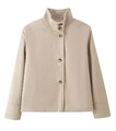 Kurze Wolljacke mit Stehkragen in Haferfarbe und einreihiger Knopfleiste - S / Khaki