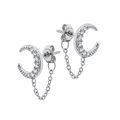 Orecchini a mezzaluna in argento S925 con zirconi incastonati e dettagli in catena pendente - Argento
