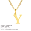 Minimalist stainless steel bead chain necklace with 14K gold plated letter Y pendant - Letter Y / Gold