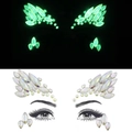 Luminous face jewels with iridescent resin rhinestones in dark green glow and clear finish - YG-018