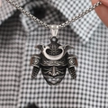 Vintage punk samurai helmet pendant necklace for men with retro black finish detail - Steel Color Pendant, No Chain