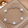 Silver chain bracelet with five white enamel cross charms and lobster clasp closure - Silver White Cross Pendant Bracelet (8479)