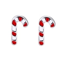 Christmas candy cane stud earrings with red and white enamel finish on silver metal base - A138-33 Red White Candy Cane