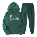 Survêtement de rugby vert foncé avec sweat à capuche et pantalon, imprimé Love créatif - S (L) / Haut Et Bas / Vert Foncé 6
