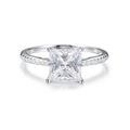 Silver engagement ring with princess cut moissanite and pave diamond band - US 5 / Princess Cut Ring-Silver
