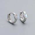 S925 sterling silver huggie earrings with a round synthetic blue turquoise stone - White Gold (Moonstone)