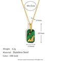 Stainless steel 18K gold plated necklace with green malachite pattern pendant and size specs - Imitation Stone Acrylic Square Galaxy Necklace-High Mountain