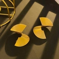 Modern gold-plated pleated spiral fan earrings with a textured geometric metal finish - Pleated Fan Spiral KC Gold (5271)