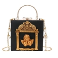 Vintage Baroque handbag with golden angel relief, pearl chain and bow clasp in black - Angel Black