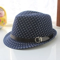 Navy blue kids jazz fedora with white cross patterns and leather band for outdoor wear - Navy Cross Canvas