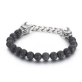 Bracciale da uomo in pietra lavica con teste di drago e catena cubana in argento - Stile Testa di Drago Roccia Lavica (KB70573-BD) / 8mm