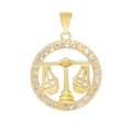 Detailed macro view of a gold-plated Libra zodiac pendant with sparkling zircon accents - Pendant Only / Libra