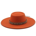 Detail view of orange wool fedora with a colorful geometric ethnic pattern ribbon band - M (56-58cm) / Orange