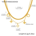 Détails du collier double couche doré à trèfle avec mesures et spécifications techniques - Collier Double Couche Doré avec Plusieurs Accessoires (TXP257)