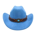 Chapeau de cowboy classique bleu ciel en similicuir avec bande tressée et pierre bleue - Taille unique / Bleu (Corde Croisée)