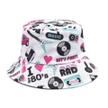 Bob blanc avec motifs de cassettes rétro des années 80 pour hommes et femmes - M (56-58cm) / Imprimé Style Années 80 Blanc