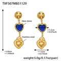 Vintage 18k gold plated heart drop earrings with blue glass stones and stainless steel - Blue Earrings (TXF507)