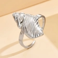 Minimalist silver conch shell open ring with realistic spiral ocean texture for women - J03420 / Silver