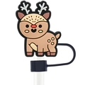 Reusable silicone straw cover featuring a brown reindeer cartoon design for 10mm straws - 12-Christmas Reindeer