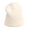 Women's autumn winter wool blend knit beanie in creamy off-white ribbed texture - Beige