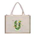 Linen canvas tote bag with floral butterfly letter U print and jute trim decoration - Floral Letter U