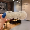 Elegant bow-shaped pearl hair clip with cream-white faux pearls in a Korean style design - 12# Bow Pearl Decorative Clip