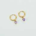 Elegant gold-tone heart hoop earrings with purple zircon stone pendants for women - Purple