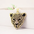 Elegant gold leopard head keychain with sparkling rhinestones for car keys and gifts - Gold