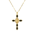 Collier croix dorée religieuse avec pierres marquises noires et Notre-Dame de Guadalupe - Noir