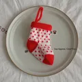 Knitted Christmas heart sock ornament in red and white colors, size 12cm x 7cm - Red White Heart Large Sock