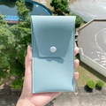 Mini astuccio per set pennelli trucco in pelle PU azzurra con bottone a pressione - Custodia di Immagazzinaggio / Blu