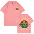 Pink crew neck t-shirt with alligator graphic print showing front and back views - Light Pink
