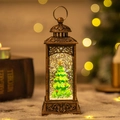 Bronze vintage Christmas lantern with a festive tree and silver glitter in water globe - 2024 New Hollow Square Tree Lamp