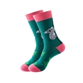 Wadenhohe Socken mit Koala-Muster und rosa Details auf dunkelgrünem Baumwollstrick - Einheitsgröße / Dunkelgrüner Koala