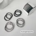Elastic hair tie set in Morandi grey and black shades with matte clasps - Straight Thin (8pcs Set)