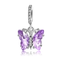 Silver butterfly charm bead for DIY bracelets with purple and clear crystals - Purple