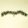 Ghirlanda di Natale nordica 40cm grigio argento con bacche rosse, pigne e casetta di legno - 180cm Ghirlanda Verde Senza Luci