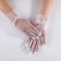 Elegant white lace gloves with polka dots and ruffled cuffs for bridal or wedding wear - One Size / White (White Polka Dots)