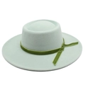 Close-up of mint green wool felt hat featuring an olive green velvet decorative ribbon - M (56-58cm) / Mint Green