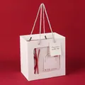 Elegant white gift bag with transparent window and silver braided handles for candles - Single Gift Bag