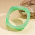 Geometric green resin bangle with vintage cloud texture and polished thick design - Light Green
