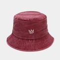 Detail of white crown embroidery on burgundy washed cotton vintage bucket hat - M (56-58cm) / Burgundy