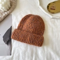 Caramel orange chunky knit beanie in mixed yarn for warm autumn and winter styles - Orange