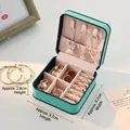Portable Tiffany blue mini jewelry box with PU leather exterior and velvet lining - Cyan