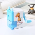 Blue giraffe manual pencil sharpener with transparent waste bin for student stationery - Giraffe Pattern / Blue