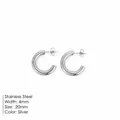 Silver-toned stainless steel C-shaped hoop earrings, 20mm diameter and 4mm width. - Smooth Style (YE35959) / 20mm / Steel