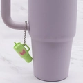 Miniature light green cup keychain charm with pink butterfly on metal chain - Green Butterfly Cup Bead Chain